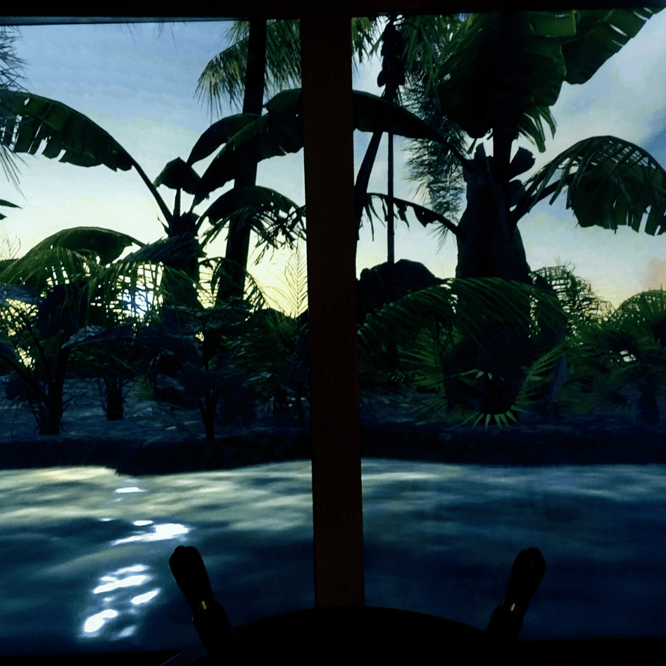 Tropical river scene viewed from boat.